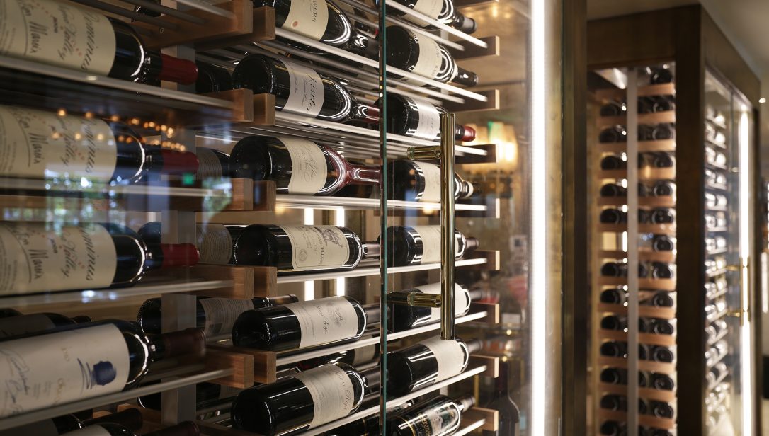 Modern custom wine cellar built at the Avec Nous, L’Ermitage Beverly Hills Hotel.