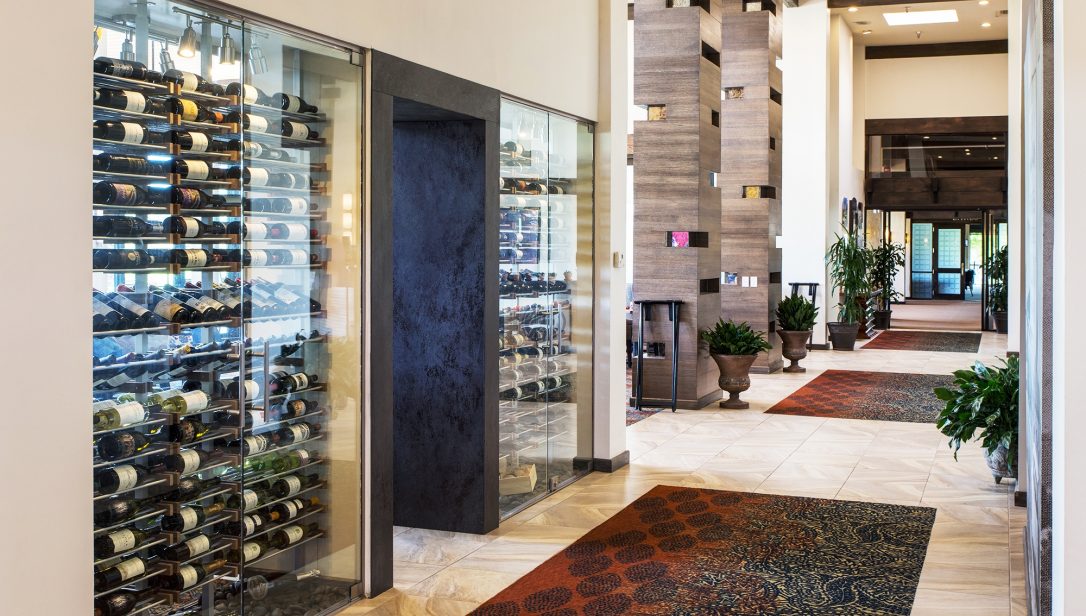 Custom glass wine cellar built at the Gainey Ranch Golf Club in Scottsdale, Arizona