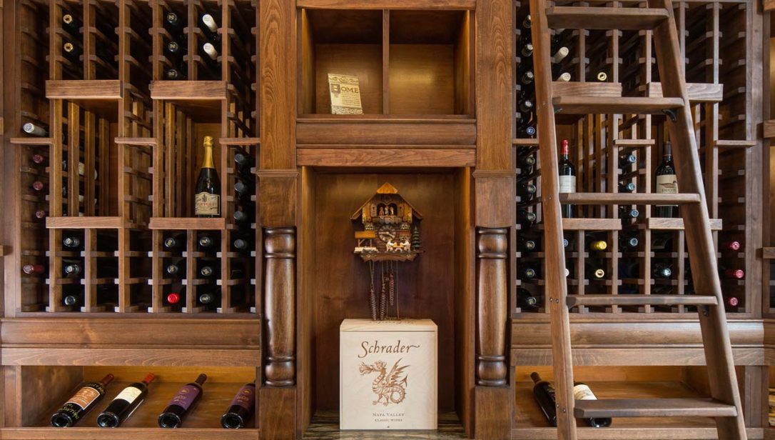 Traditional wooden wine cellar in a luxury residential home