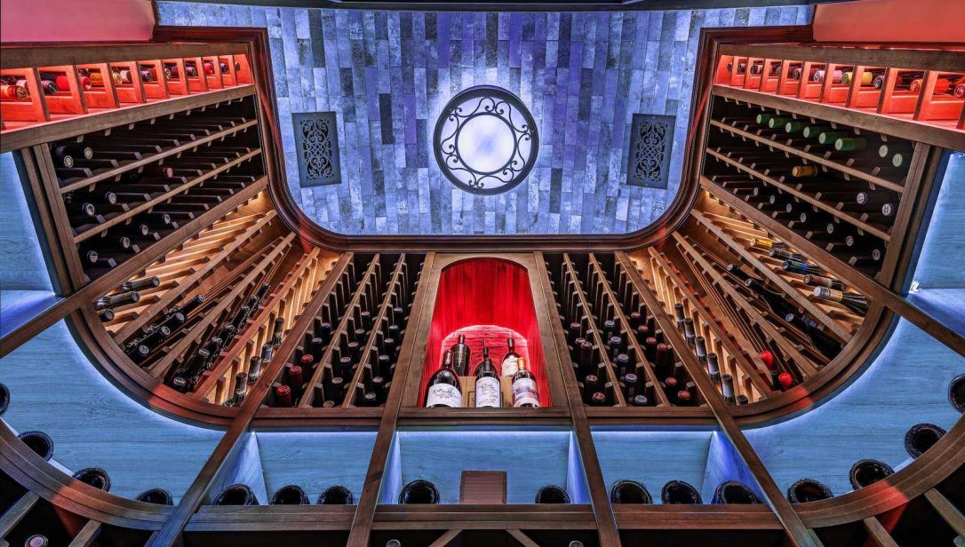 Worms eye view of traditional wine cellar