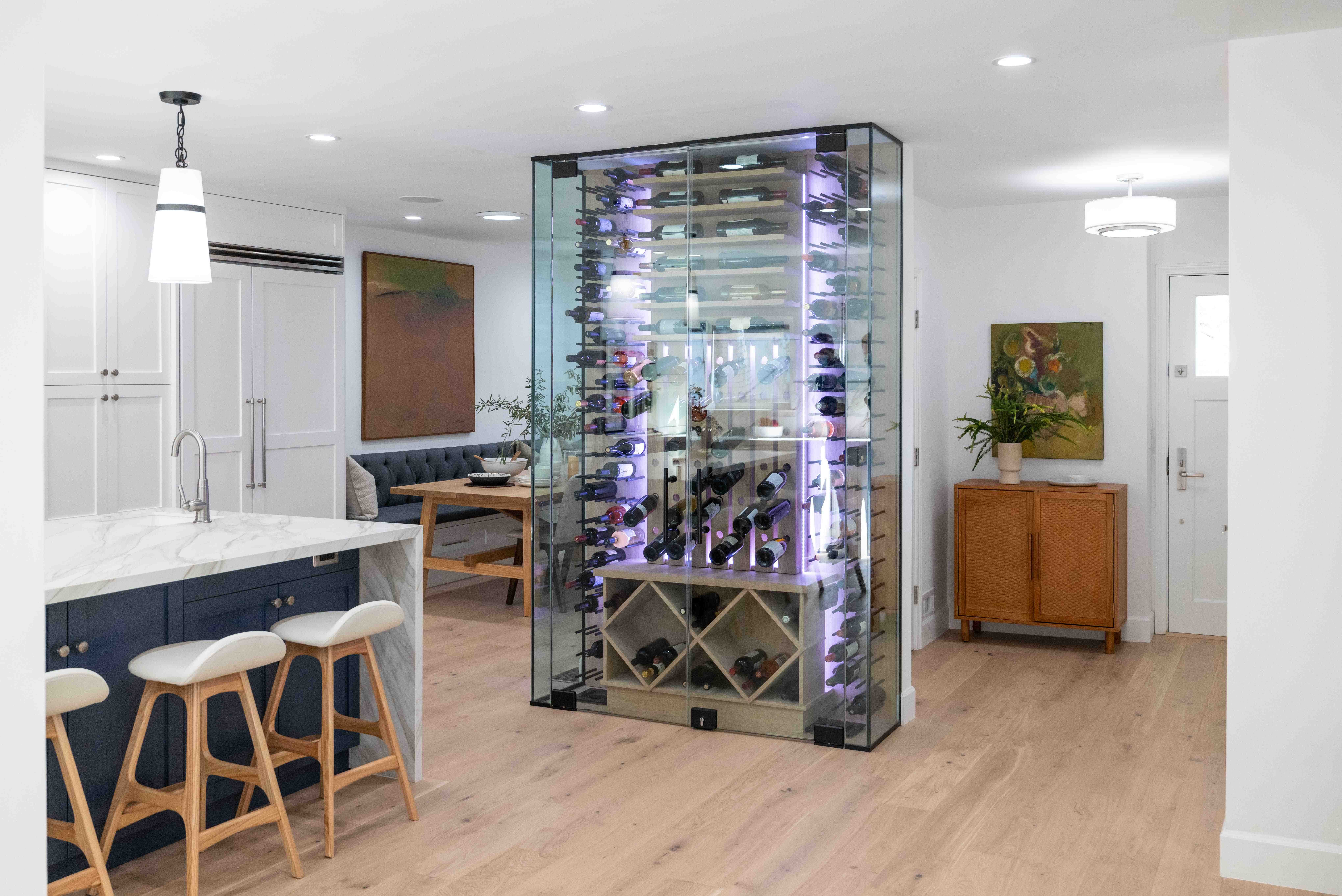 Residential Glass Inclosed Wine Cellar on kitchen wall
