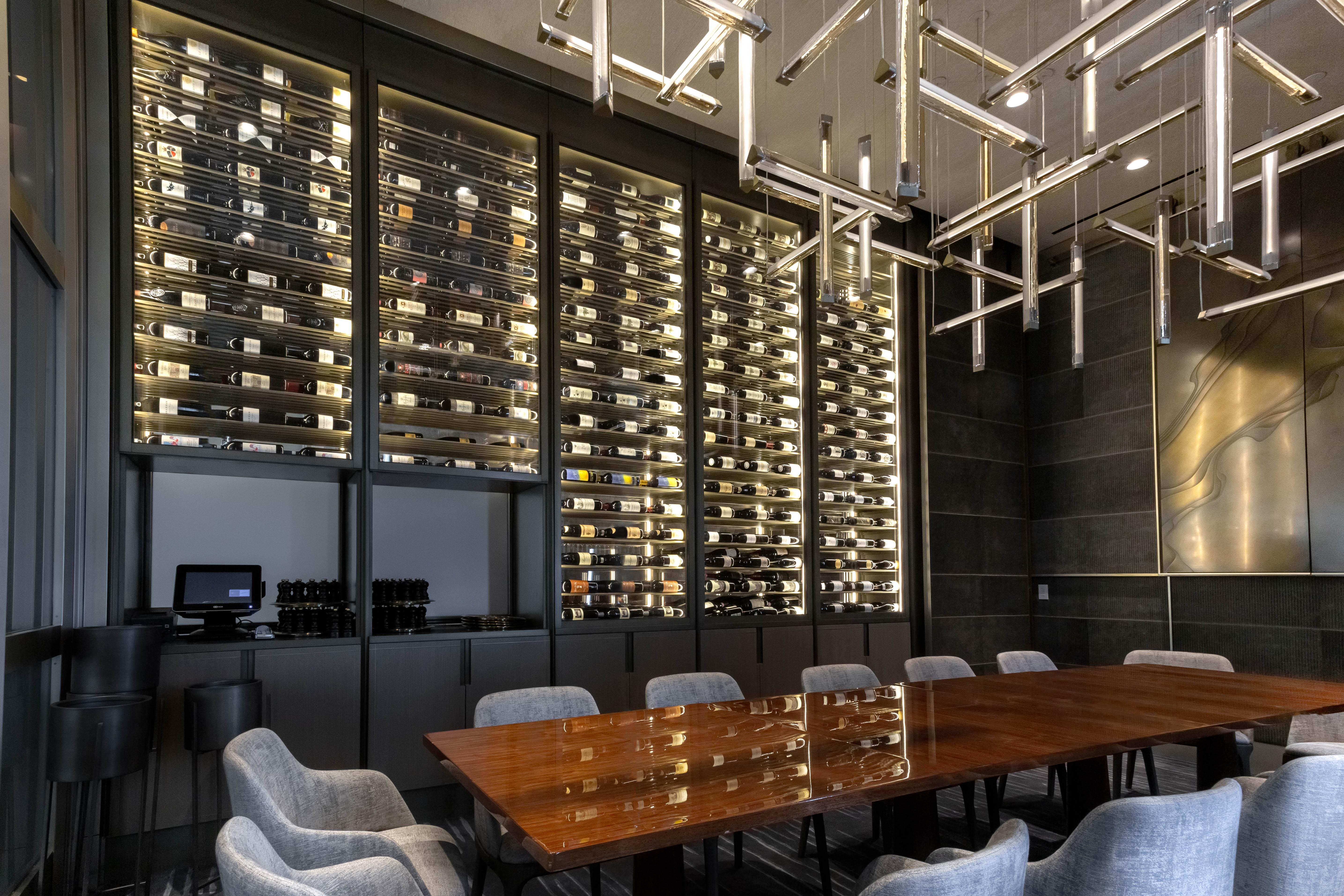 Commercial wine cellar wall in affluent New York restaurant