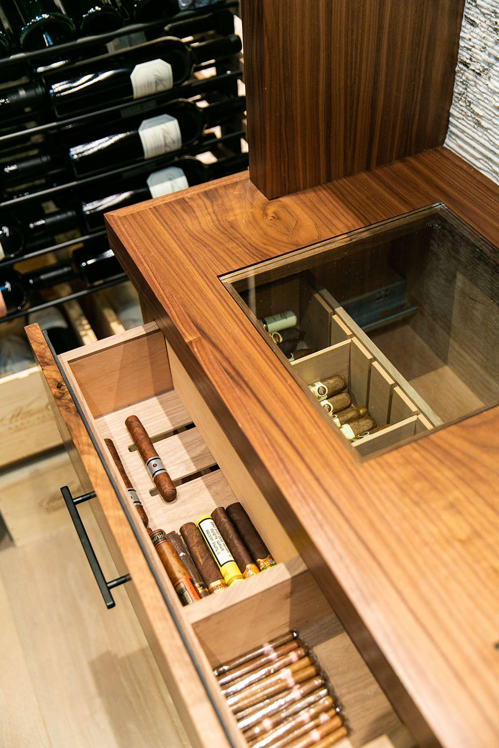 Cigar draw in wine cellar
