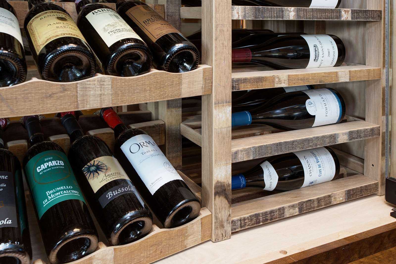 Close up of the wood detailing used in the joinery of a traditional wine cellar